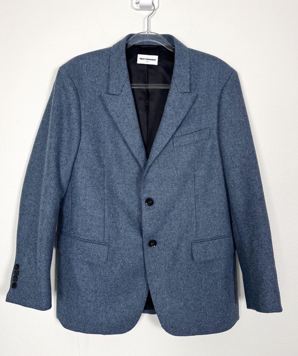 Teddy Vonranson Sport Coat Blazer Mens 42 Blue Wool Silk Tweed Single Breasted